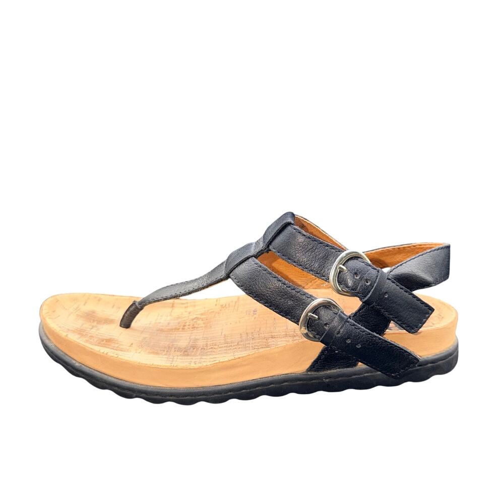 Born Black Leather T Strap Thong Sandals Women’s 7M Comfort Cork - Picture 13 of 14